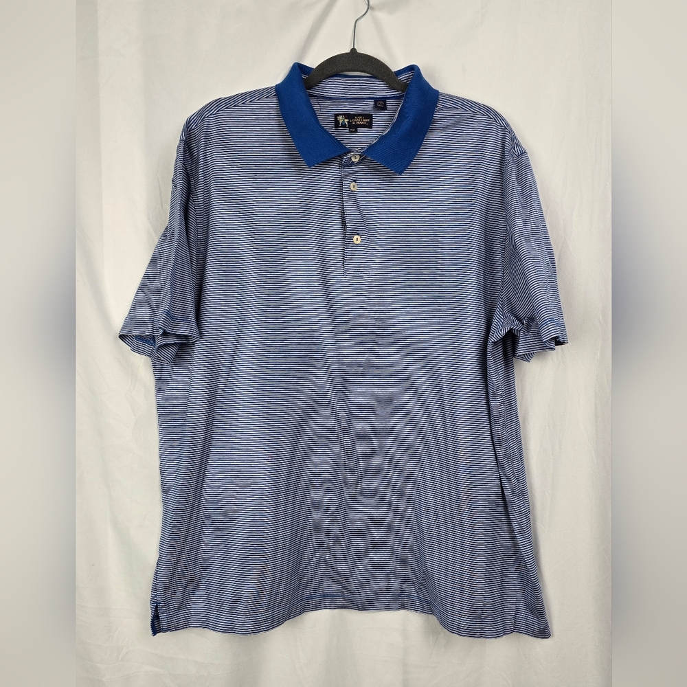 Hart Schaffner & Marx Striped Blue Short Sleeve Designer Polo Shirt Men's sz XXL